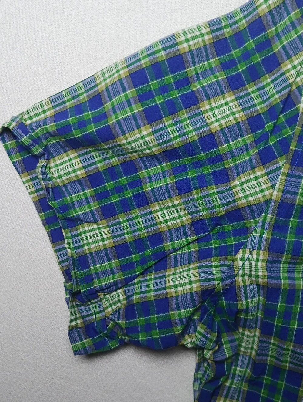Banana Republic Mens Short Sleeve Button Up Shirt Medium Plaid Blue Green